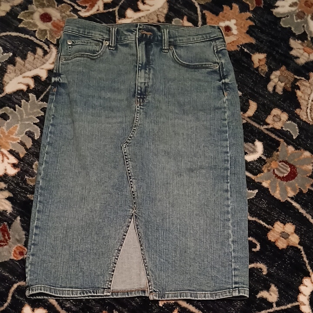 Denim Pencil Skirt with Front Slit